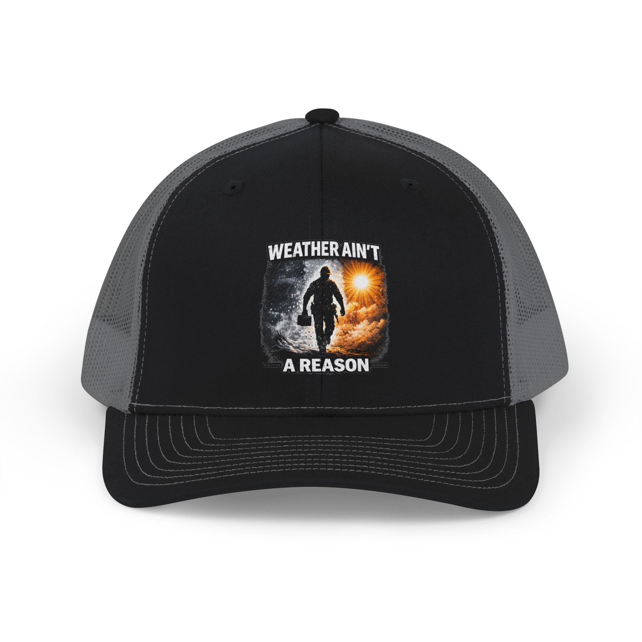 Weather Ain't a Reason Snapback Trucker Cap — Outdoor Adventure Mesh Hat