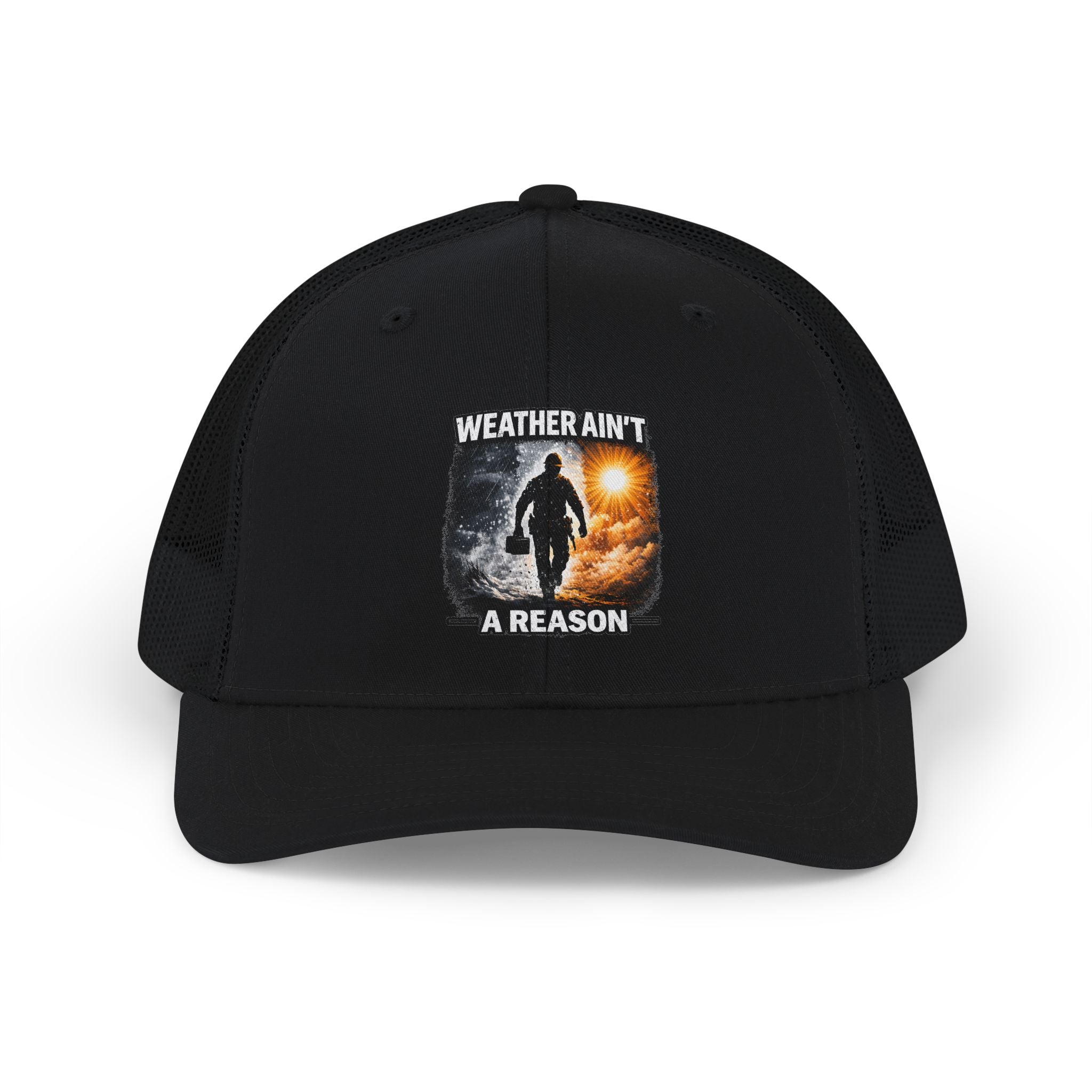 Weather Ain't a Reason Snapback Trucker Cap — Outdoor Adventure Mesh Hat