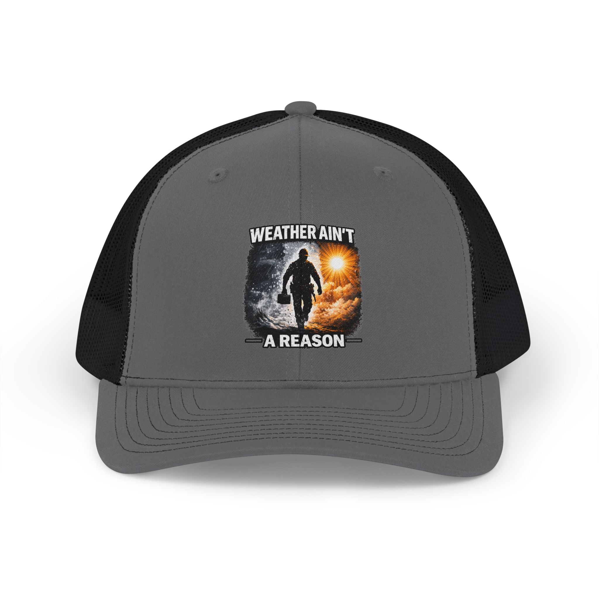 Weather Ain't a Reason Snapback Trucker Cap — Outdoor Adventure Mesh Hat